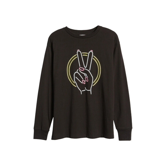 Bp. Women's The Time Is Now Graphic Long Sleeve Tee, Size Small - Black - Picture 5 of 5